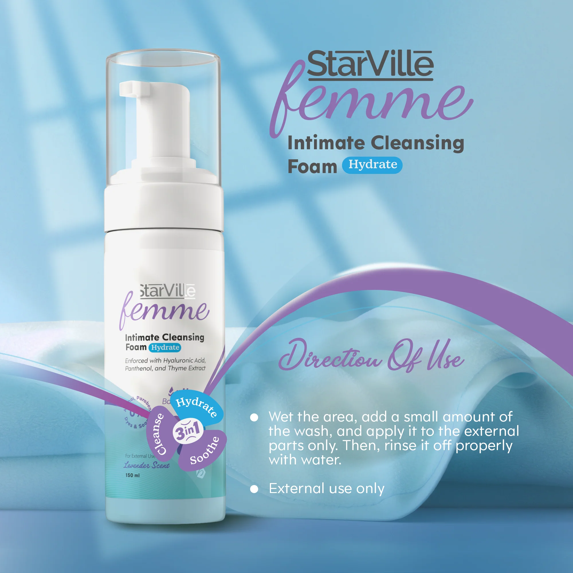 StarVille Femme Intimate Cleansing Foam Hydrate 150 ml - Image 2