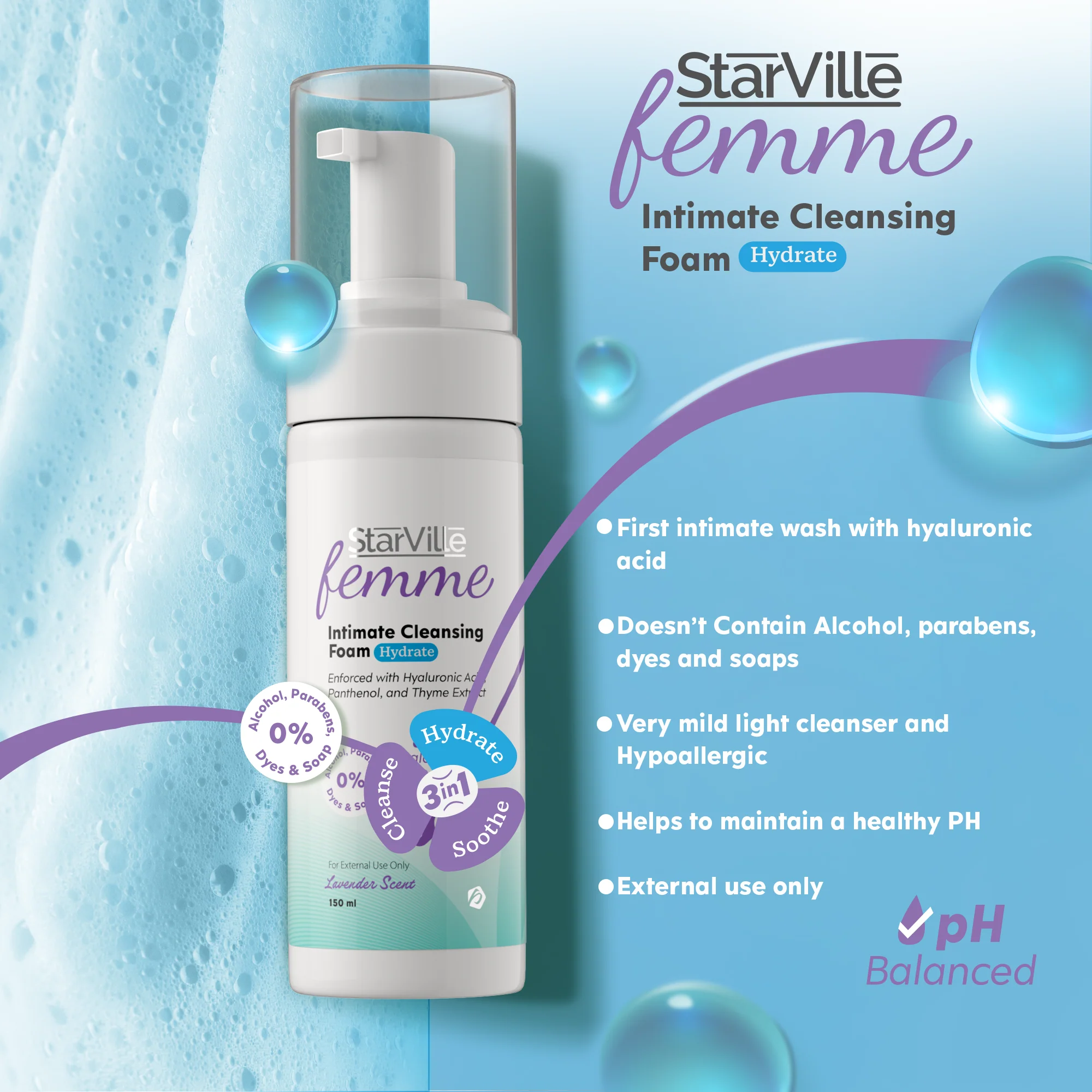 StarVille Femme Intimate Cleansing Foam Hydrate 150 ml - Image 3