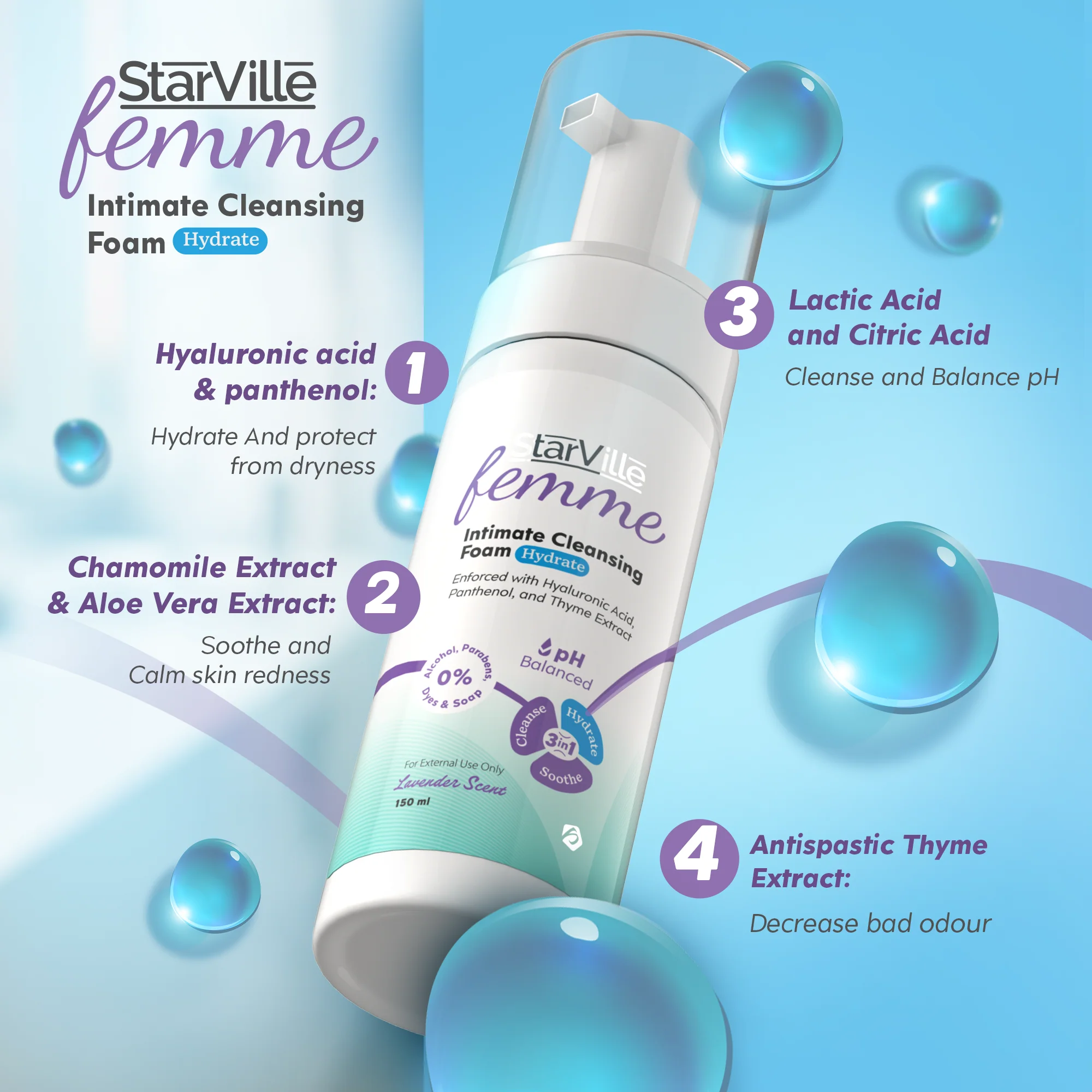 StarVille Femme Intimate Cleansing Foam Hydrate 150 ml - Image 4