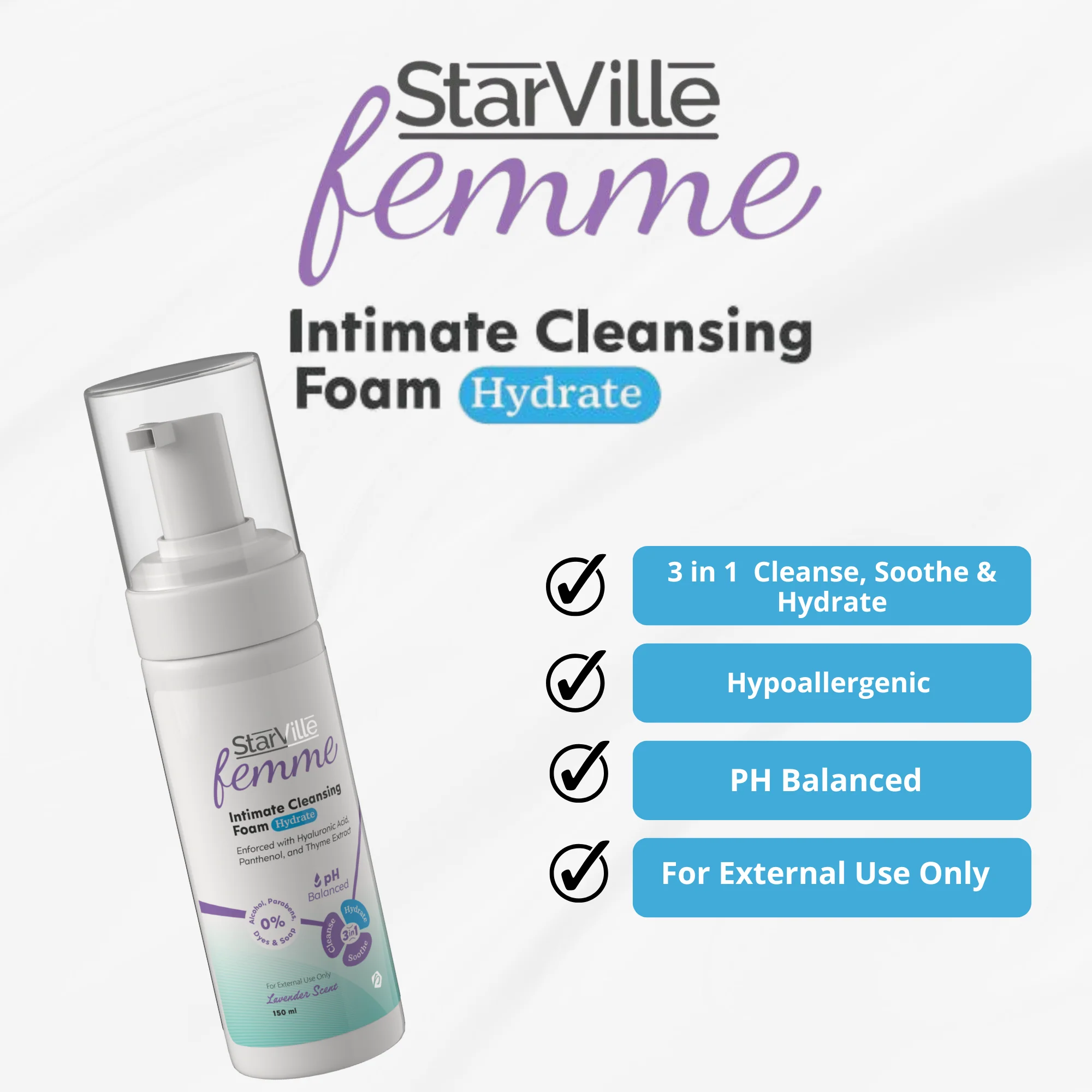 StarVille Femme Intimate Cleansing Foam Hydrate 150 ml - Image 6