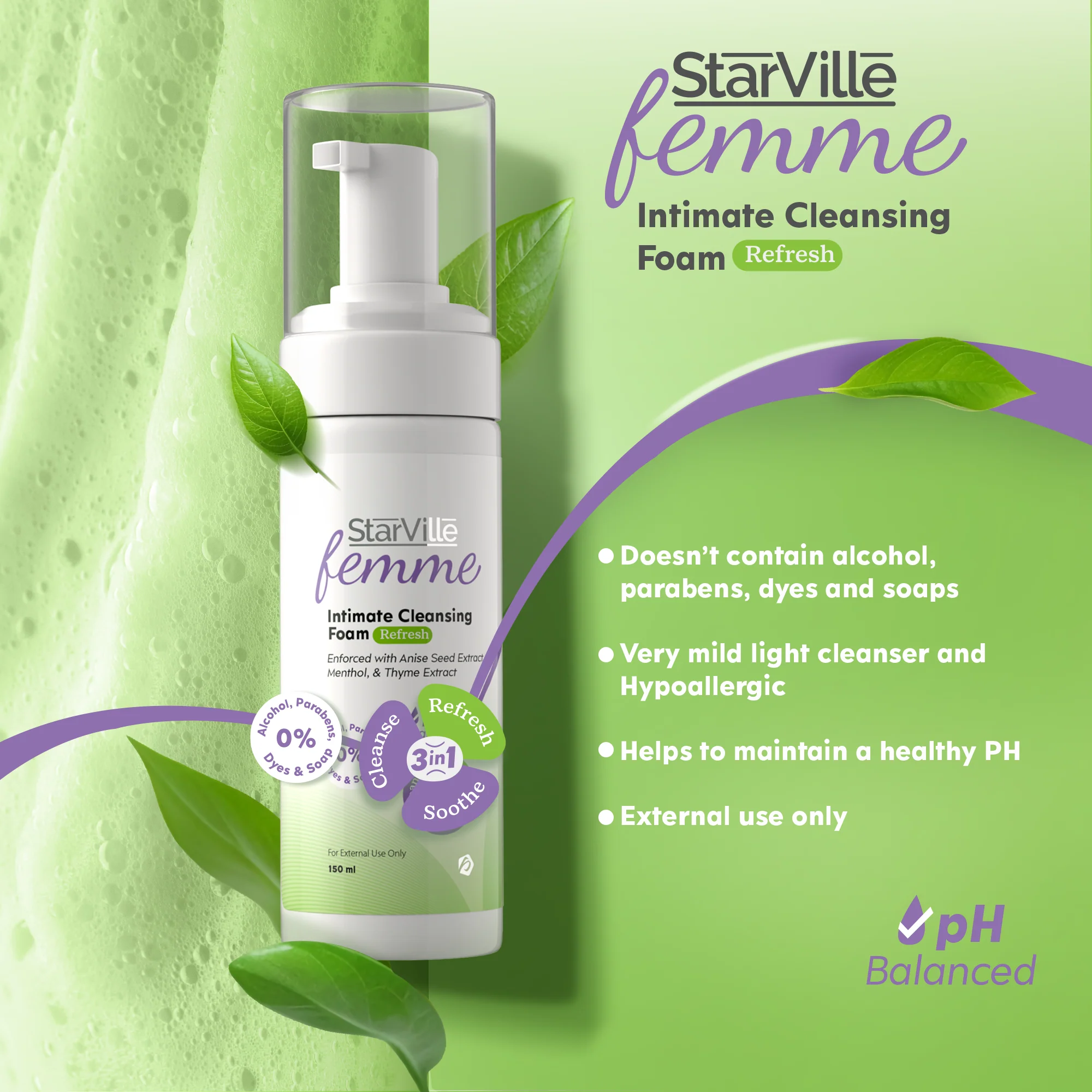 StarVille Femme Intimate Cleansing Foam Refresh 150 ml - Image 3