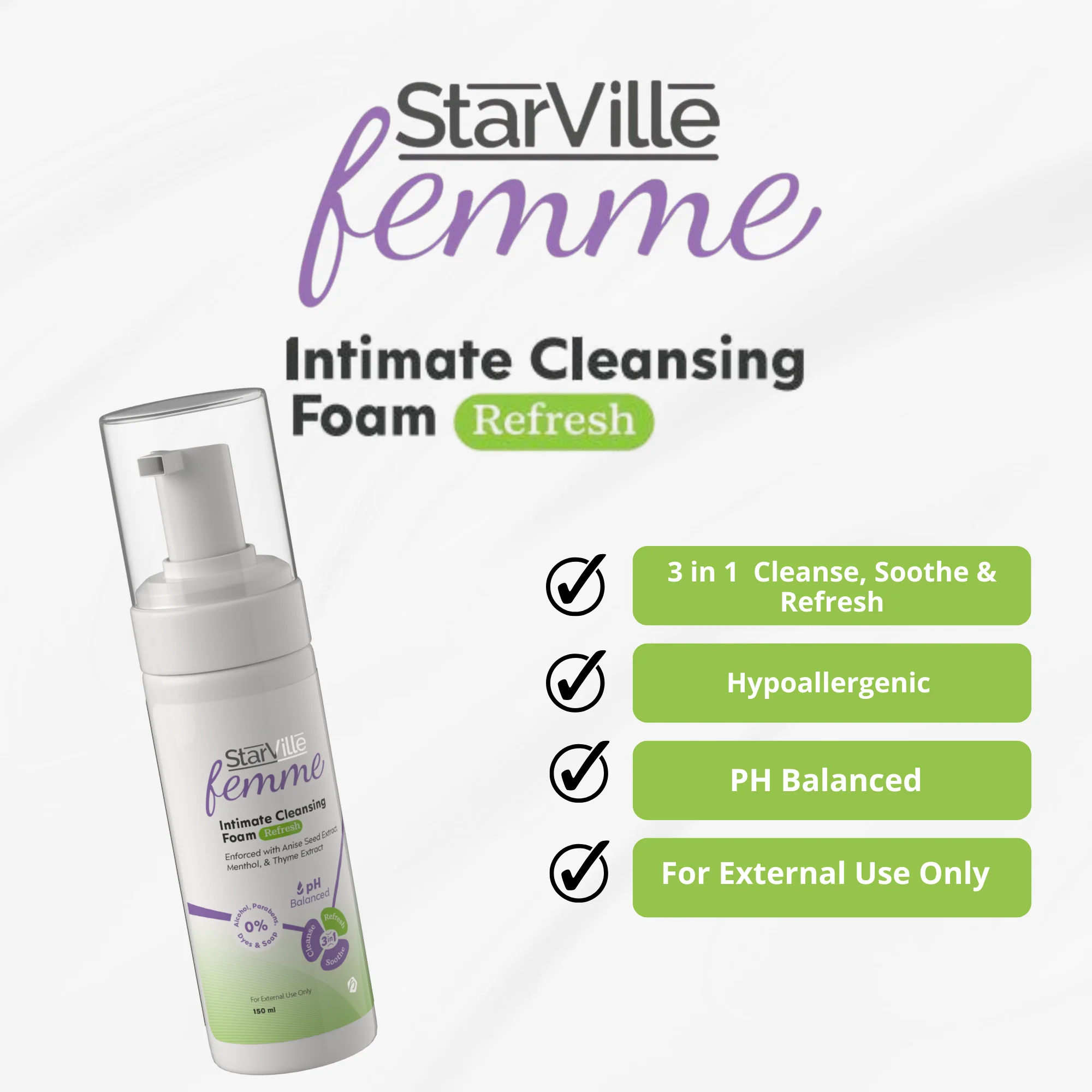 StarVille Femme Intimate Cleansing Foam Refresh 150 ml - Image 6