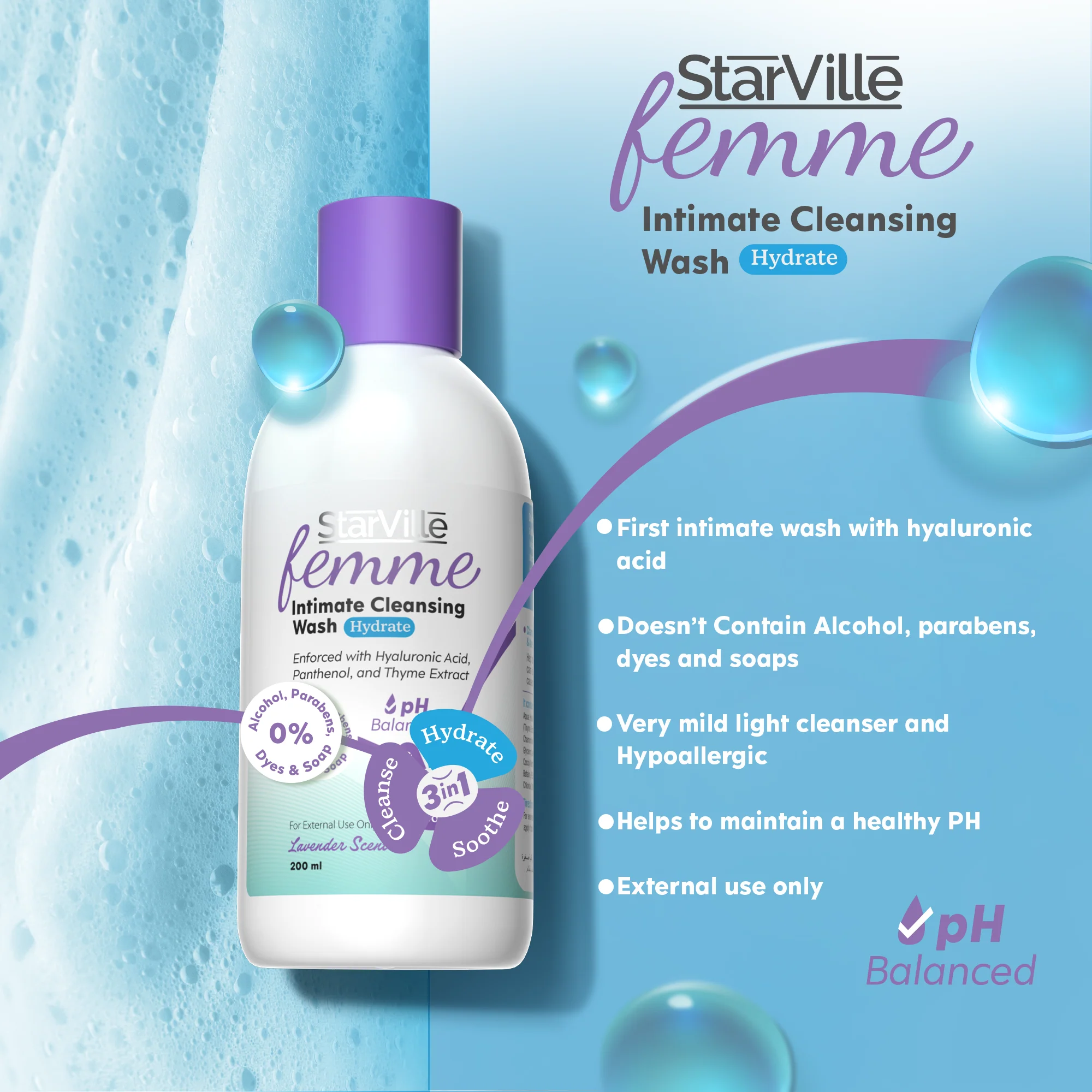 StarVille Femme Intimate Cleansing Wash Hydrate 200 ml - Image 4