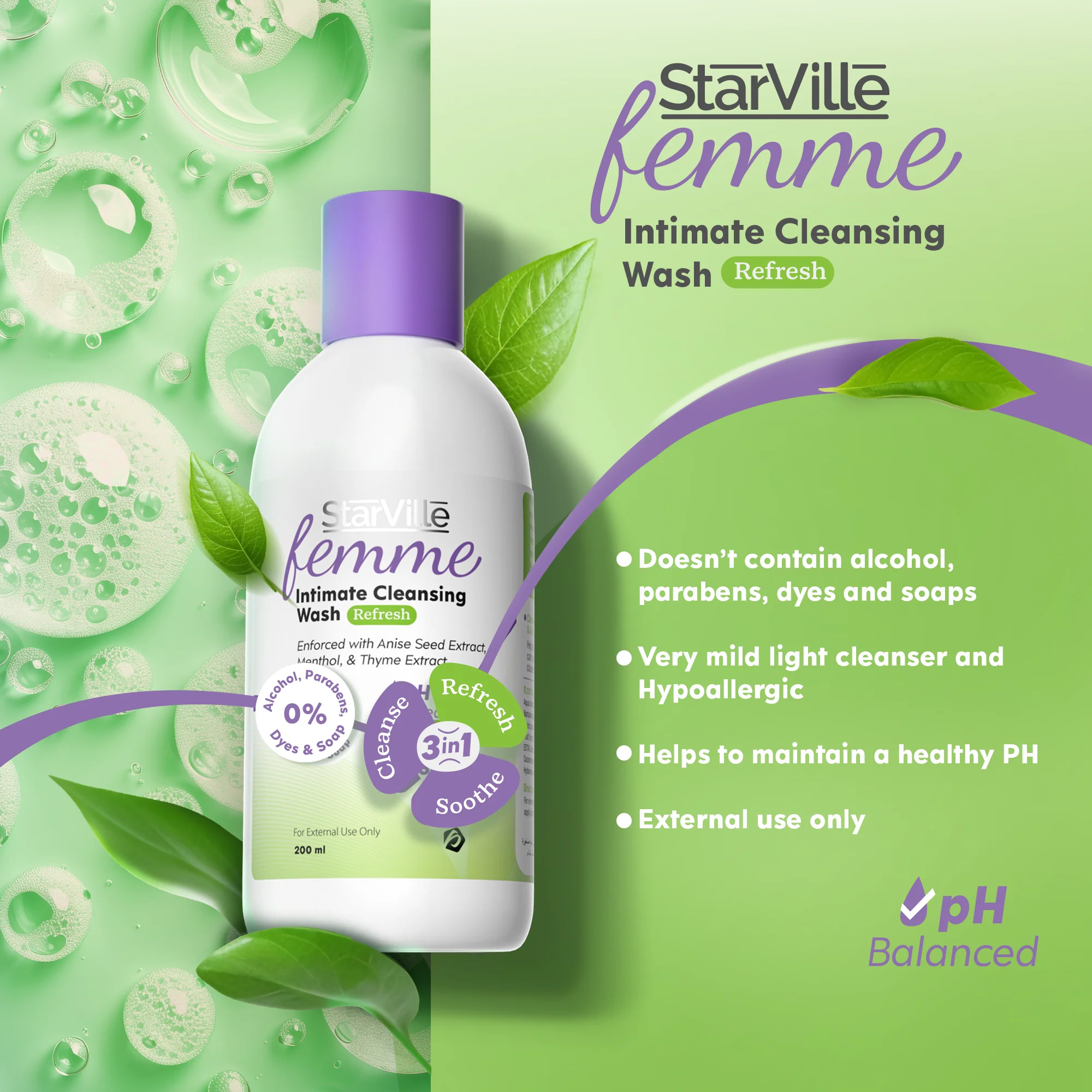 StarVille Femme Intimate Cleansing Wash Refresh 200 ml - Image 4